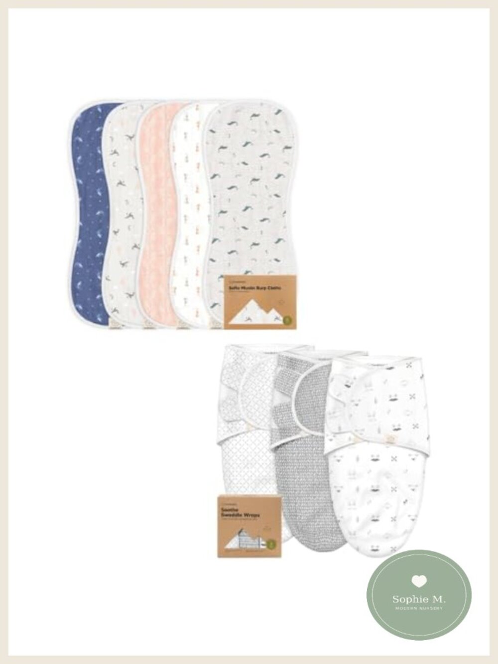 5-Pack Muslin Burp Cloths 8 Layer Cotton 3-Pack Swaddle Sleep Sack Set